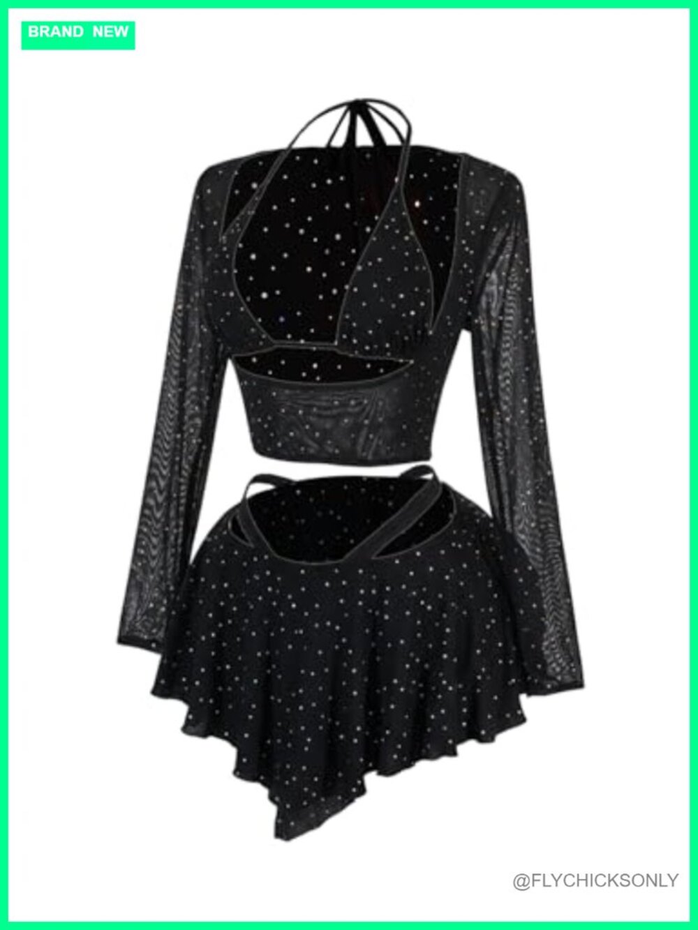 Sparkly Mesh Sheer Crop Top Mini Skirt Night Out Rave Set